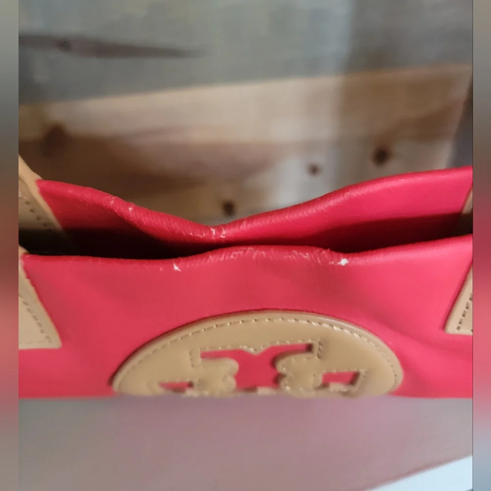 Tory Burch Red and Tan Vegan Leather Ella Tote Bag with Signature Medallion - Picture 5 of 12